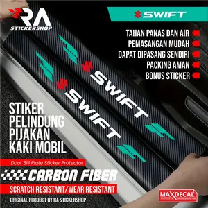 9Pcs Stiker Pelindung Pijakan Mobil Suzuki Swift Door Sill Plate Sticker Bahan Max Decal Carbon 3D Kuat Tahan Lama Trendy dan Sporty