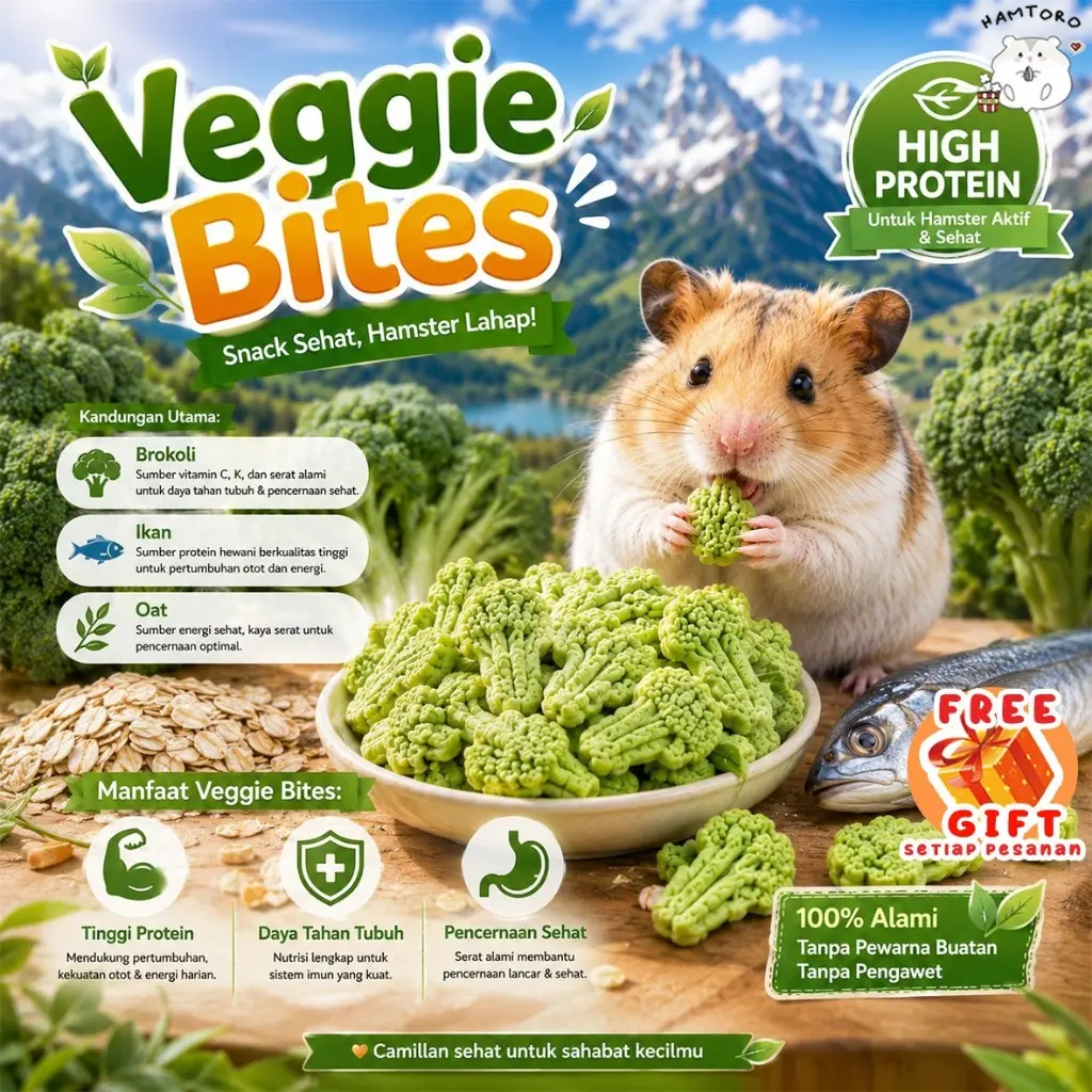 Hamtoro Veggie Bites Snack Hamster Kaya Serat & Protein Camilan Alami