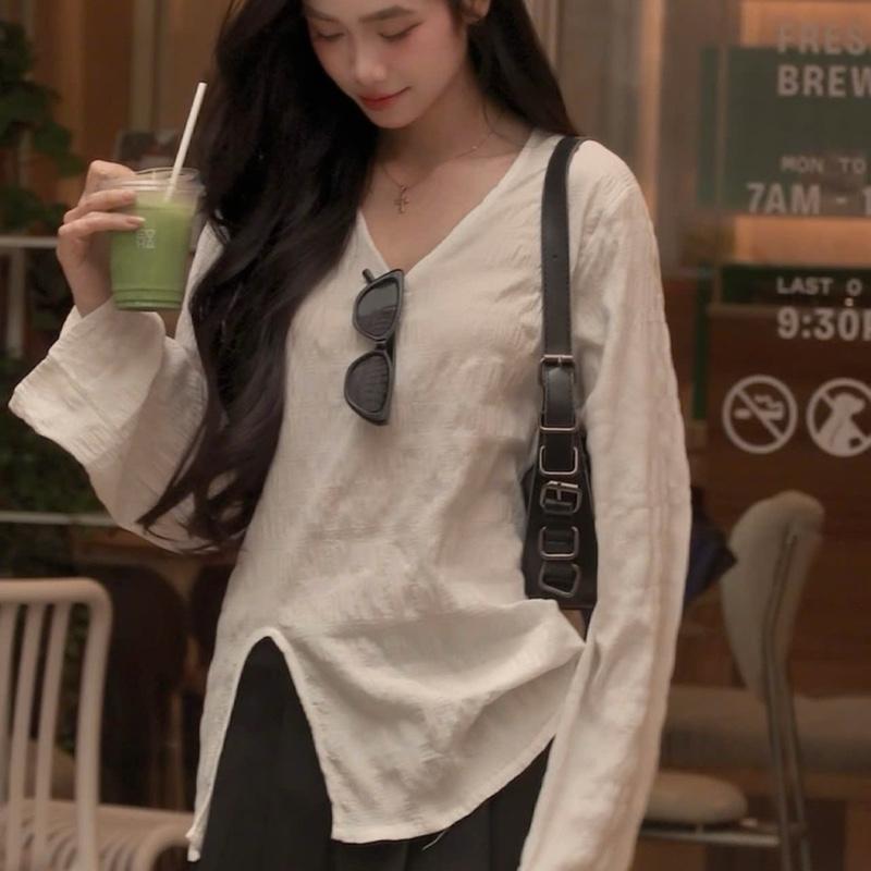 FORM RỘNG Áo dài tay mùa thu xẻ tà form rộng