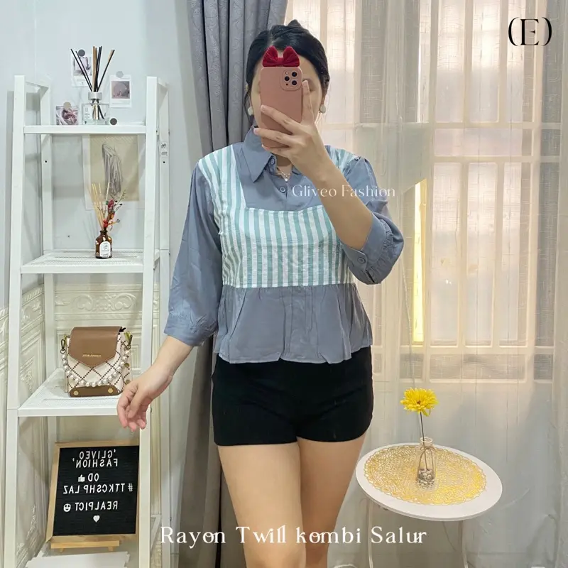 GLIVEO (COD) - KEMEJA KOMBI SALUR RAYON TWILL ADEM / KEMEJA SALUR WANITA LENGAN PANJANG/ ATASAN LENGAN PANJANG WANITA baju karya stripe GLIVEO (COD) - KEMEJA KOMBI SALUR RAYON TWILL ADEM / KEMEJA SALUR WANITA LENGAN PANJANG/ ATASAN LENGAN PANJANG WANITA baju karya stripe