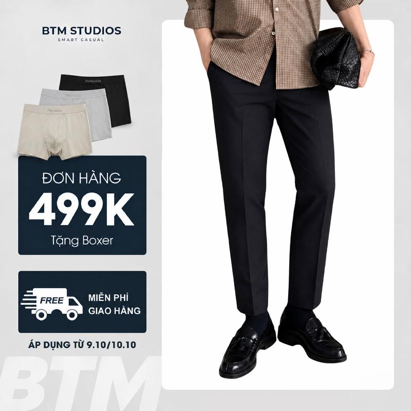 [BEST SELLER] Quần dài kaki nam SIDETAB cạp điều chỉnh BTM dáng slim vải kaki chống nhăn, giữ form 543