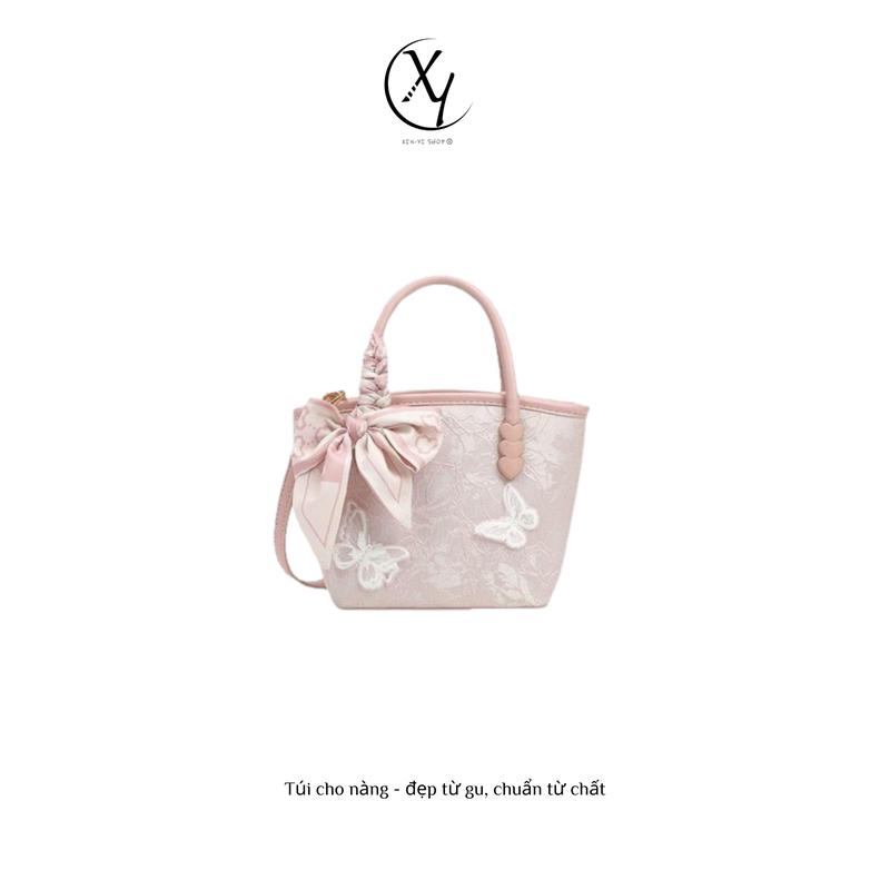 SIZE: Deal độc quyền Xinyi Size:22X15X10 Xinyi Bag Túi xách nữ thêu hình bướm thời trang Mẫu tết Giỏ rau xách tay một vai dành cho búp bê thời trang cầu vồng sành điệu Bag Da Kem Nữ Túi tui qc Bag