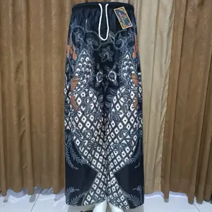 Celana Boim Panjang Dewasa Jumbo Katun Hitam Batik Printing Santai Nyaman - Karet, Motif Pria wanita