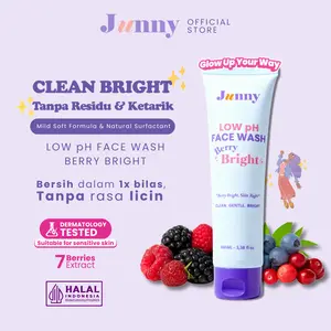 JUNNY - Low PH Face Wash Berry Bright 100 ml Gentle Deep Cleansing Facial Wash niacinamide + 7 jenis berry + centella cica | Mencerahkan sekali bilas, acne friendly, Repairs Skin Barrier, Low pH & Bebas Minyak tanpa membuat kering & ketarik
