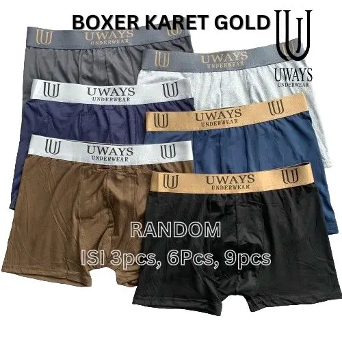 ( Isi 6pcs, 9pcs ) Celana Dalam Pria Boxer Karet Gold | Boxer Pria Murah Meriah Tulisan Campur