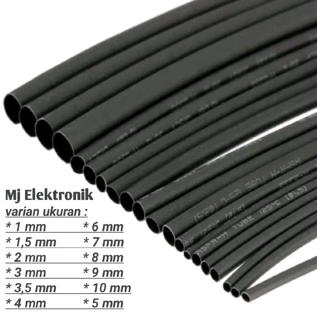 Selongsong bakar hitam tahan panas / selang bakar / isolasi bakar / heatshrink 10 meter