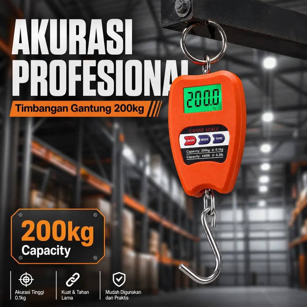 MINI 0CS Timbangan Gantung Digital Elektronik 300 KG Besi Digital LED Orange LCD Electronic Hanging Scale 300kg