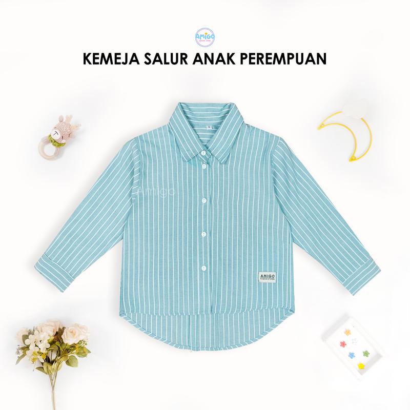 New Kemeja Oversize Motif Salur Striped Anak Perempuan Korean Style 2-10 Tahun 8