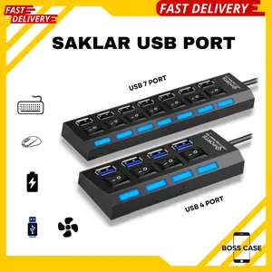 Saklar USB ON/OFF dengan Lampu LED 4-7 Port USB Hub Switch untuk Adaptor Charger CCTV Computer