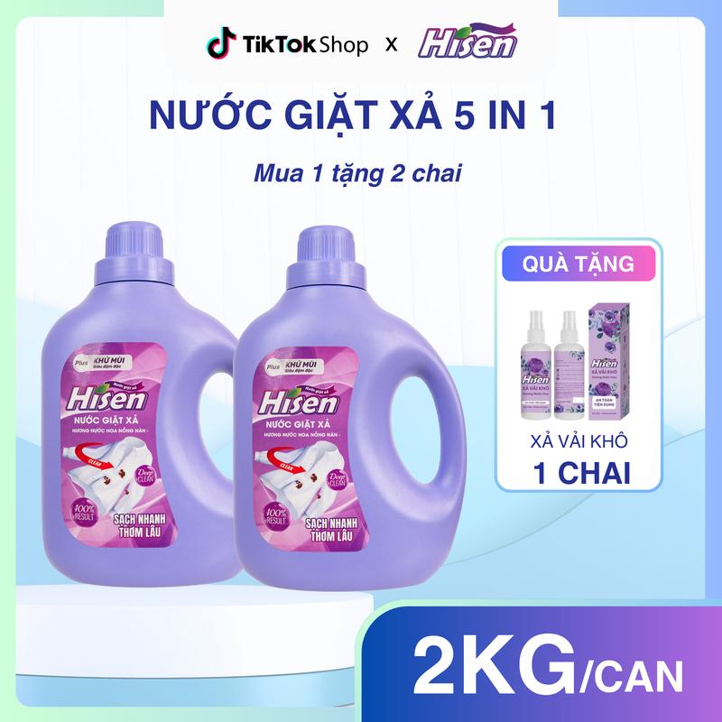 ĐA KHO Mua 1 Tặng 2 Nước giặt xả HISEN 5 in 1 Đậm Đặc - 2KG - Hương nước hoa nồng nàn - Sạch nhanh - Thơm Lâu Làm Sạch vải quần áo đồ nước giặt quần áo thơm