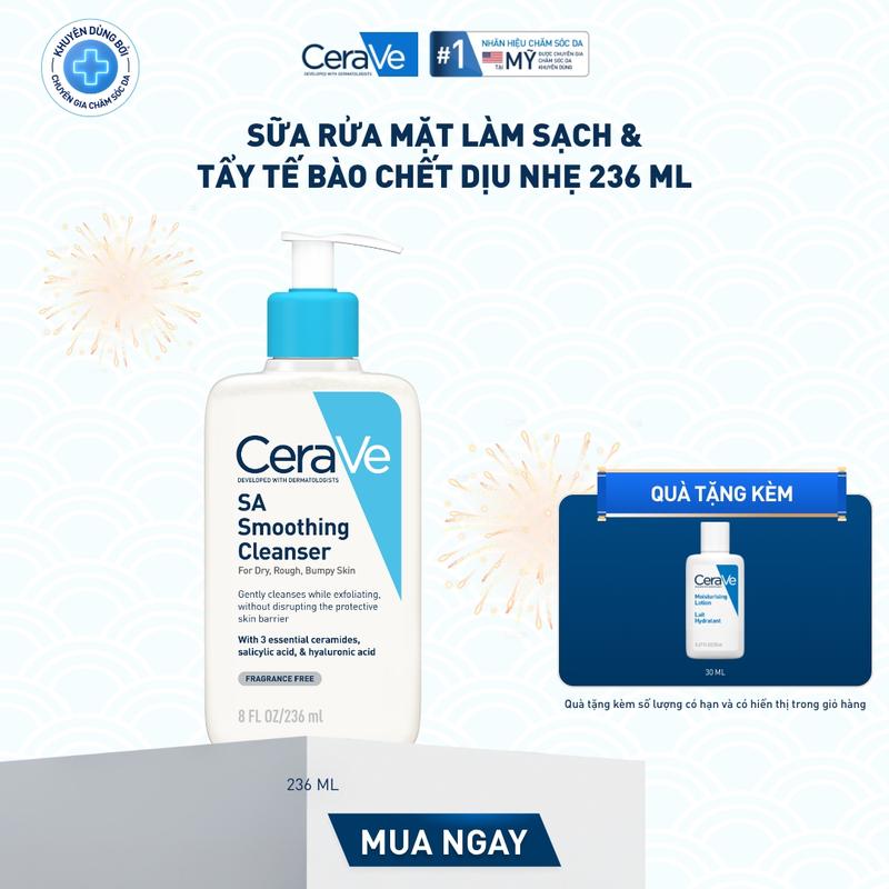   DEAL HOT  Sữa rửa mặt làm sạch & tẩy tế bào chết dịu nhẹ CeraVe SA Smoothing Cleanser 236ml 