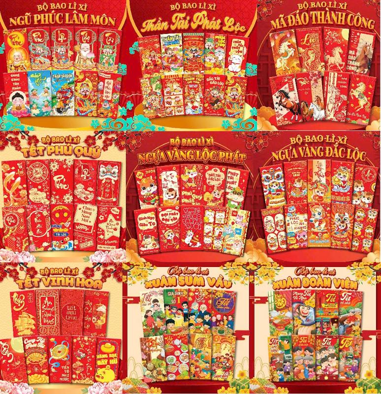 Combo 100 Bao Lì Xì Truyền Thống Tết Bính Ngọ 2026 Giá Rẻ Mix Nhiều Mẫu Chất Liệu Giấy Kích Thước 16x9cm Phong Bao Lì Xì Độc Đáo Ý Nghĩa