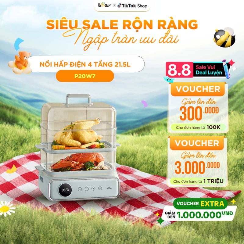 Nồi Hấp BEAR Nồi Hấp Điện Nồi Hấp Bánh Bao Nồi Điện Đa Năng Lẩu Hấp Nồi Hấp Xôi 4 Tầng 6 Chế Độ  Nấu Ăn Tiện Lợi DZG-P20W7