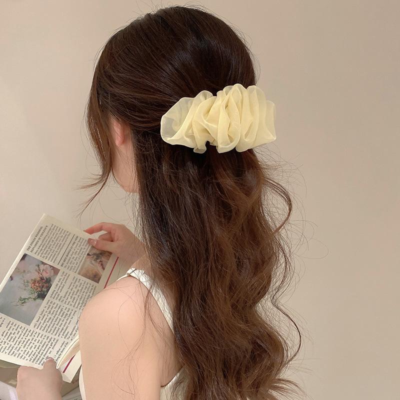 Kẹp Tóc Lưới Xếp Ly Kiểu Pháp, SS24, Có Lò Xo, Kẹp Sau Đầu Nữ, Thích Hợp Sử Dụng Hàng Ngày, Thời Trang Và Thanh Lịch, Phụ Kiện Cài Tóc Women Hoa Xốp Voan