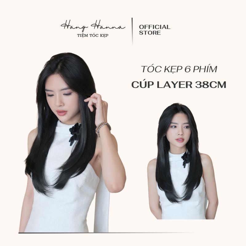 HANNA Tóc Kẹp 6 Phím Cúp Layer 38cm - Tóc Giả Kẹp Phím 6 Mảnh Duỗi Lạnh Cao Cấp Màu Đen Tự Nhiên Cho Nữ - Women