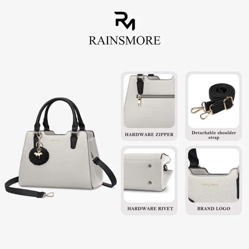 Rainsmore Tas Tangan Wanita Elegan Tas Selempang Bepergian Berkapasitas Besar Kulit 4