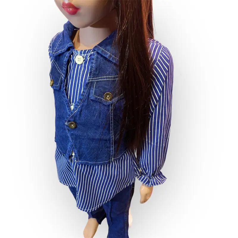 Fashion Kids Setelan Anak Perempuan Salur Mix Rompi Jeans Freya Celana Cutbray Usia 2-10 Tahun Viral 4