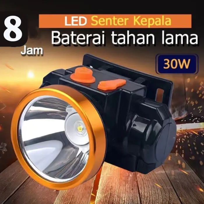 Lampu Senter Kepala LED 30 Watt Headlamp Battery Lithium Lampu Gunung Camping Hiking Senter Camping