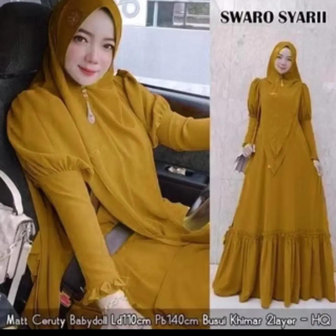 Swaro syar’i bhan ceruty babydoll full furing nyaman saat di pakai tidak gerah Muslim Syari Khimar Layer Jilbab Pad Cantik