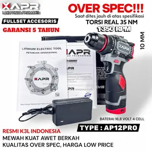 BOR CAS 1 BATERAI BRUSHLESS TYPE AP12 pro series 10mm keyless auto lock mesin bor besi kayu driver sekrup drill