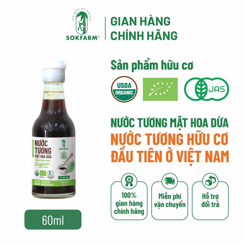  Nước Tương mật hoa dừa hữu cơ Sokfarm 60ml Chỉ 2 thành phần không từ đậu nành Không Gluten Không chất điều vị Thơm hương dừa 
