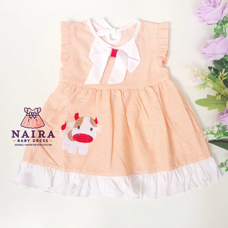(P-004) Baju Bayi Perempuan 0-6 bulan newborn / Dress bayi perempuan newborn Planet Kidz Motif Sapi 2