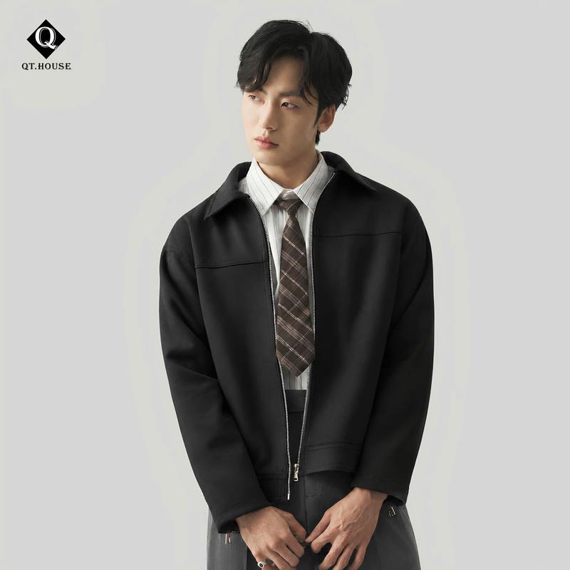 (Voucher 1OOk) Áo Khoác Da Lộn Cao Cấp QT.HOUSE Jacket Menswear 2 Lớp Có Khóa Zip Sang Trọng AKDA01