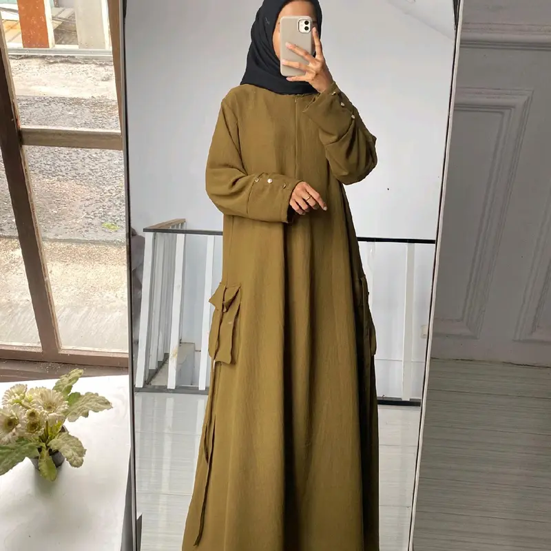 Tans Store - Gamis Cargo Gamis  Panjang Crinkle Wanita Terbaru Gamis Elegant dan Nyaman Dress Muslim Santai Simple 3