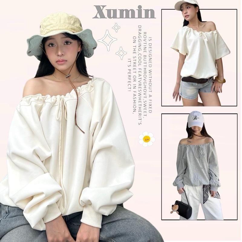 Áo Trễ Vai Mặc Nhiều Kiểu Xu Min Min - Chất Nỉ 2 Da, Phù Hợp Thời Tiết 4 Mùa (Trễ Vai Dây Rút)