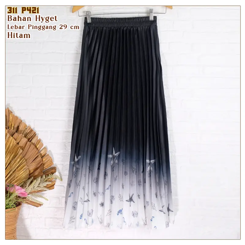 ROK WANITA PLISKET HYGET PAYUNG GRADASI MOTIF BUNGA DAN BINTANG LAUT - 311-P421 4