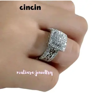 Cincin permata motif diamond silver titanium anti karat