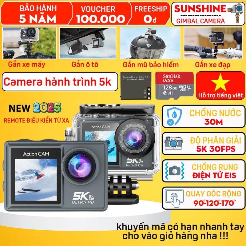 Camera Hành Trình 5k Máy Quay Cầm Tay Mini Chất Lượng 5k Máy Ảnh Quay Phim Chụp Hình Chống Rung EIS Quay Góc Rộng 170 Độ