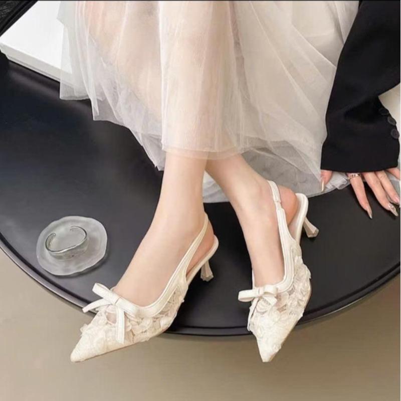 Giày sandanl nữ cao 7 cm ngọc trinh store  vải ren tiểu thư xinh xắn KB 094