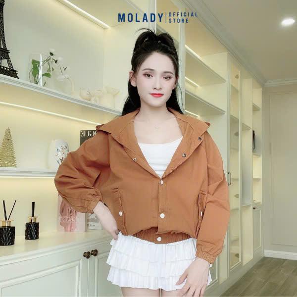 Áo Khoác Kaki Nữ MOLADY K233 Có Nón Thiết Kế Trơn Túi Xéo Thời Trang Top Jacket 9