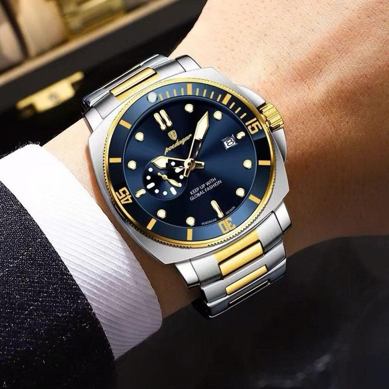  POEDAGAR- ĐỒNG HỒ NAM CHÍNH HÃNG LỊCH NGÀY DẠ QUANG NIỀNG XOAY KHOÁ CÁNH BƯỚM ĐÔI THÉP KHÔNG GỈ CHỐNG NƯỚC 30M   TẶNG HỘP CHÍNH HÃNG + PIN + CÂY THÁO DÂY  