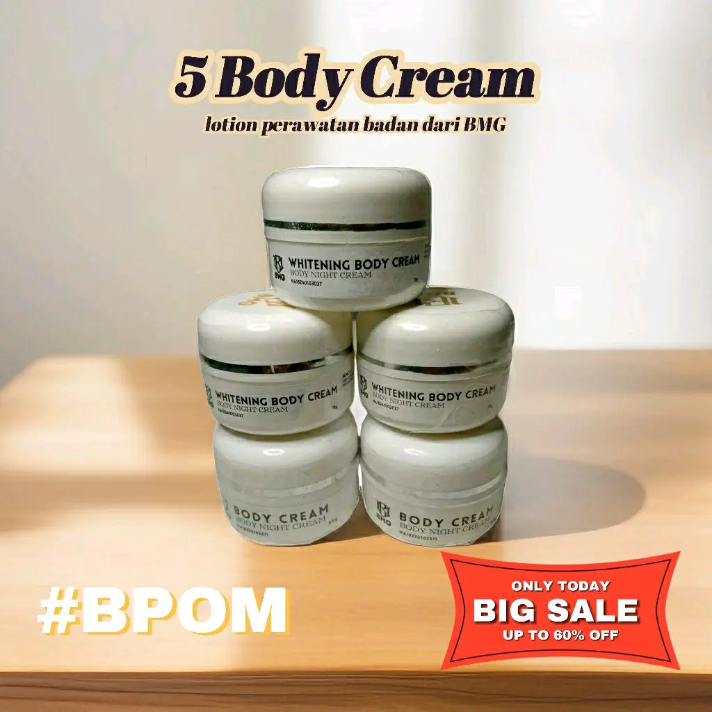 Paket 5 Body Cream BMG Original untuk Pencerahan Kulit Tubuh
