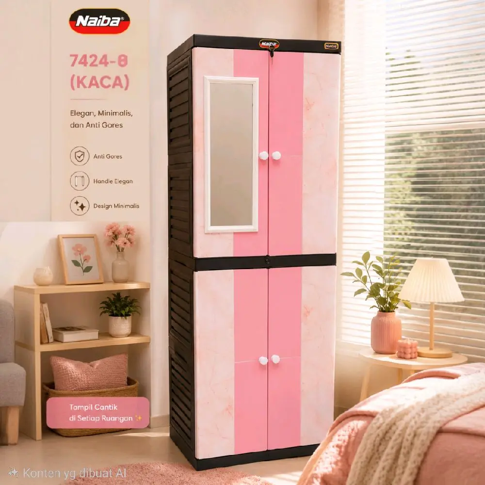 Naiba Lemari 7424-KACA Anti Gores Handle Depan Desain Minimalis Tempat Cantik di Setiap Ruangan Furniture