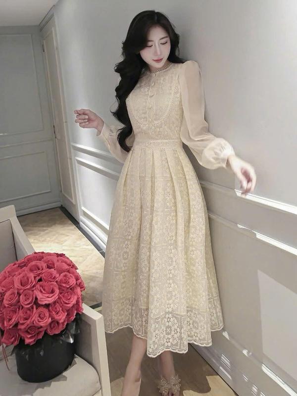 Đầm dự tiệc tiểu thư chất ren tay bồng dáng dài kín đáo, trẻ trung thanh lịch - YENI dress