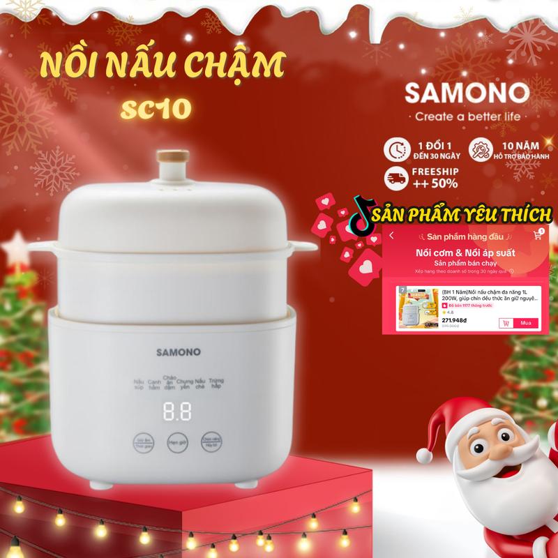 BH 1 Năm Samono Nồi nấu chậm 1L Nồi hầm cách thủy dung nấu cháo chậm cho bé Nồi chưng yến Nồi hầm đa năng công nghệ hiện đại chống tràn hẹn giờ 9 tiếng