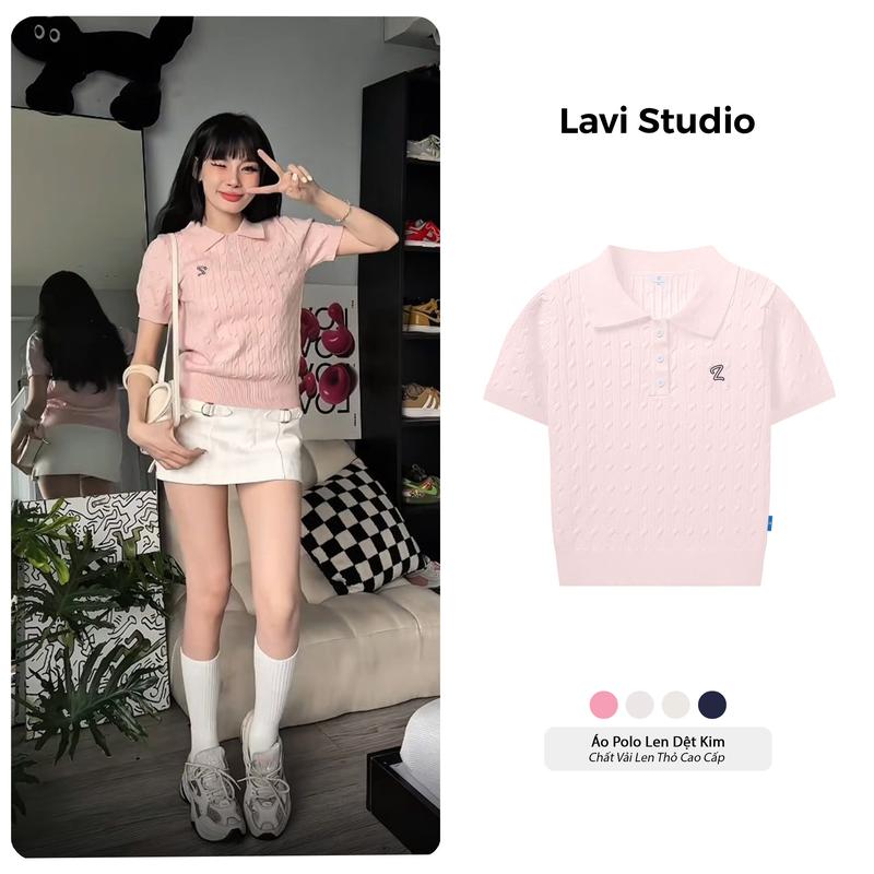 Áo Polo Nữ Ngắn Tay LEN DỆT KIM Local Brand Lavi Studio/ Logo Thêu