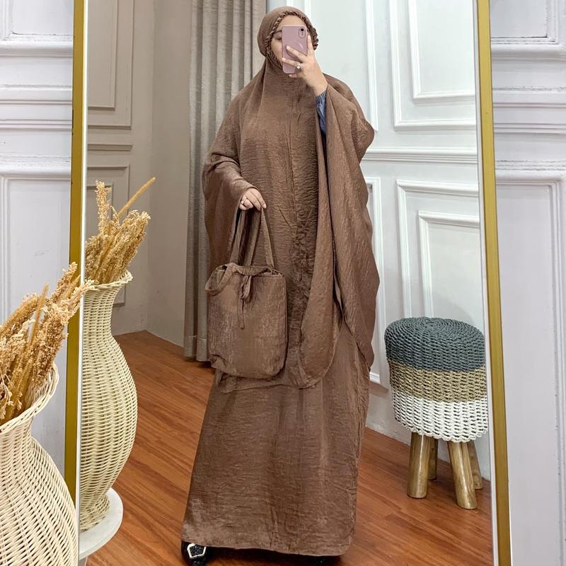 Aisyah mukena santorini silk set tas mukena hari raya terbaru 3