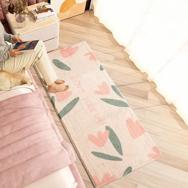 TOKOMUDA Karpet Bulu kamar Keset Cashmere Aesthetic Anti slip 120x50cm Motif Unik Keset Kamar Ruang 4