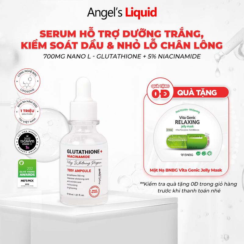 Serum Giúp Dưỡng Trắng Cải Thiện Lỗ Chân Lông Angel's Liquid Glutathione + 5% NIACINAMIDE 7Day Whitening Ampoule 30ml