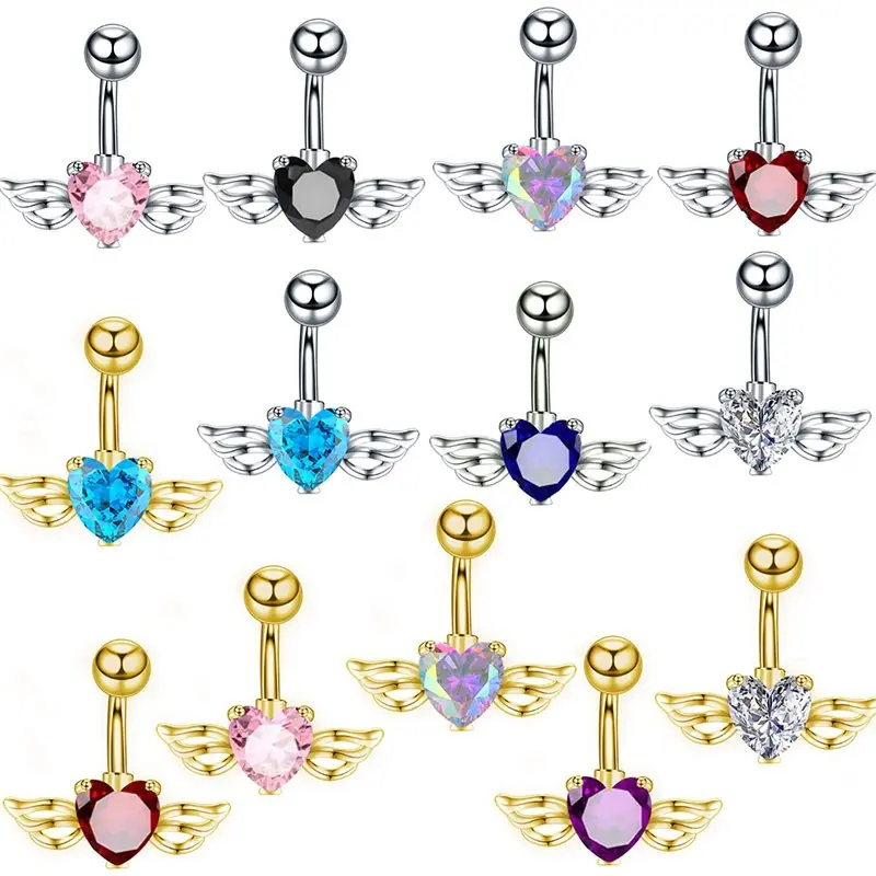 belly piercing anting pusar Berbentuk hati Zirkon Fesyen Sederhana piercing pusar 16mm diameter Cincin Pusar Sayap Perhiasan Tindik Perhiasan pasangan uniseks 3