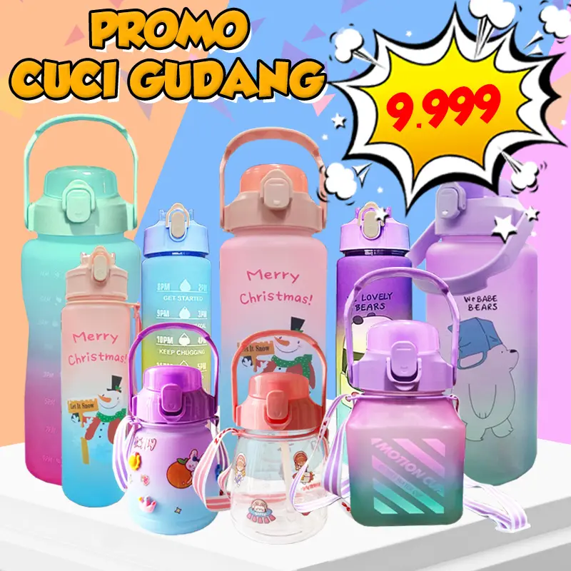PROMO CUCI GUDANG HARGA 9999! Botol Viral Motivasi 2 Liter / 900ml di kirim RANDOM Plastik Silicone Bottles