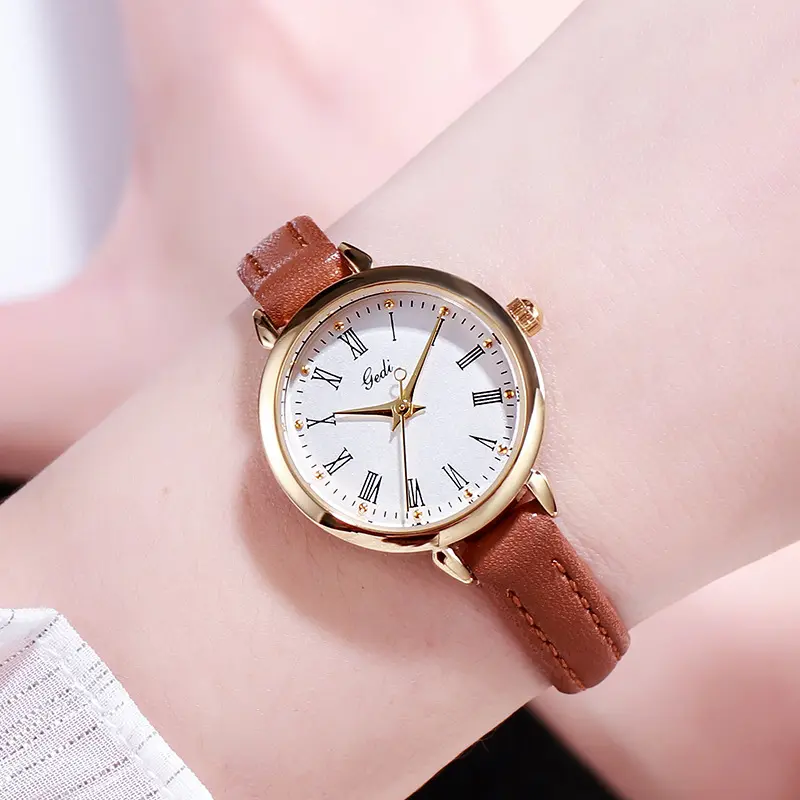 ELBER J200 Jam Tangan Casual Wanita Analog Kecil Dial Bulat Dengan Strap Pu Leather Fashion Jam Tangan Unisex Y1835 3