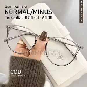 Kacamata Lensa Normal Minus Anti Radiasi Anti Blue Light Frame Bulat Oval gagang besi Korean Kekinian Unisex Pria Wanita Cewek Cowok Wd142