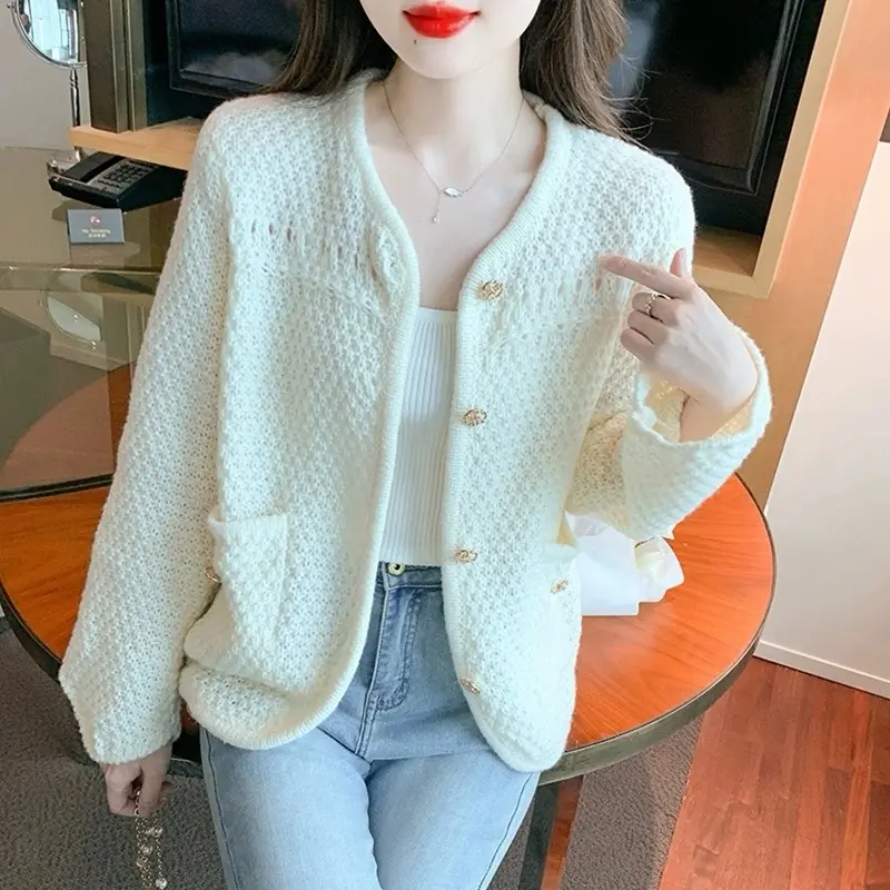 Cardigan Rajut Polos Kancing Emas 1359 Wanita - Knitwear Outer Kardigan Atasan 3
