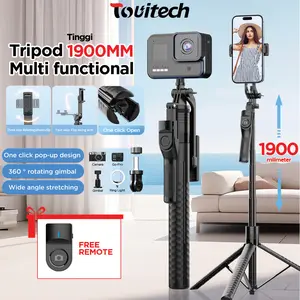 Touitech SS29 Tripod Selfie Stick 190cm Hand Stabilizier 3 Kaki Kokoh Remote Bluetooth 5.3 Braket 1/4 Multifungsi