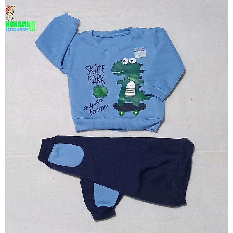 1 STEL SWEATER JOGGER ANAK USIA 6 - 18 BULAN MOTIF DINOS 1